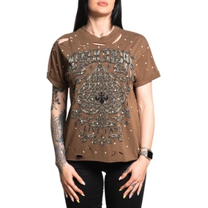 AFFLICTION тениска за жени affliction - polaris - ликьор кафе - aw26151-cofl