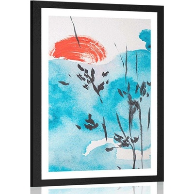 Plakát s paspartou malba japonské oblohy - 40x60 white