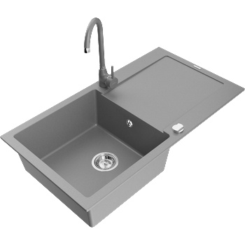 Mexen Leo гранитна мивка с 1 отделение с отцедник и кухненски смесител Telma, сив - 6501-71-670200-71 (6501-71-670200-71)