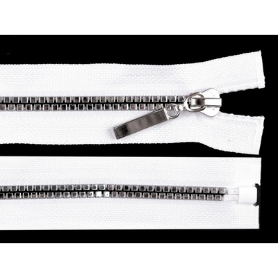 Kostěný zip No 5 délka 40 cm čtvercové zuby, malé, 3 bílá stříbrná