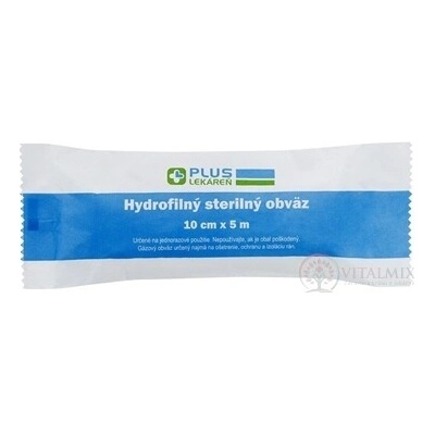 PLUS LEKÁREŇ Hydrofilný sterilný obväz 10 cm x 5 m, 1 ks