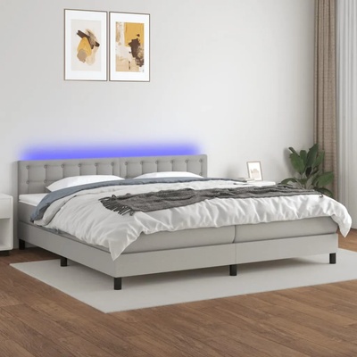 vidaXL Боксспринг легло с матрак и LED, светлосиво, 200x200 см, плат (3133501)