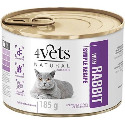 4Vets NATURAL 4Vets Cat Natural Simple Recipe Sterilised with Rabbit 185 г