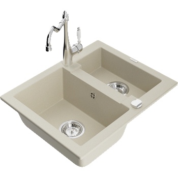 Mexen Carlos гранитна мивка 1, 5-коморна с кухненски смесител Carla, бежова - 6518-69-670700-00 (6518-69-670700-00)