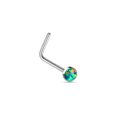 Šperky4U zahnutý piercing do nosu zelený opál N0016-OP02