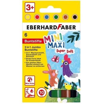 Eberhard Faber Цветни моливи Мини - Макси, 3 в 1, Jumbo, 6 ц (1015120758)