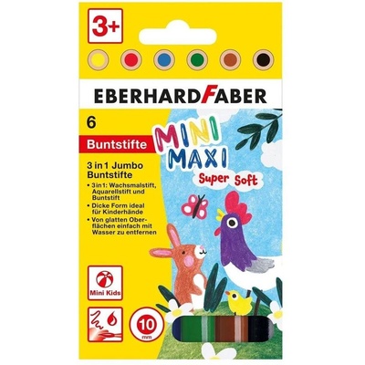 Eberhard Faber Цветни моливи Мини - Макси, 3 в 1, Jumbo, 6 ц (1015120758)