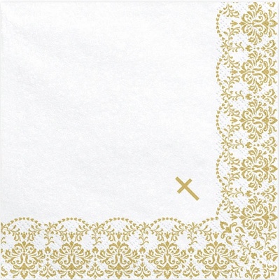 PartyDeco servítky zlatý ornament 1. sväté prijímanie 33x33cm