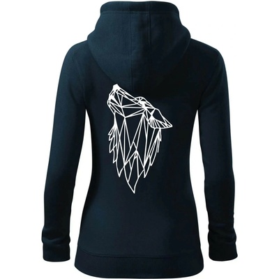 Geometrie vlk vyjící dámská mikina trendy zipper s kapucí Námořní modrá téměř černá – Zboží Dáma