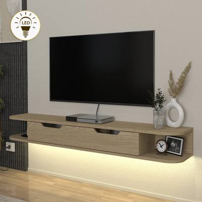 TopMebel Ноланд меламинов стенен ТВ стойка с LED осветление в цвят рота дъб 150x35x19.2см