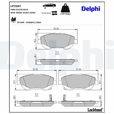 Sada brzdových platničiek kotúčovej brzdy DELPHI LP2207