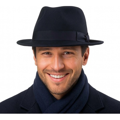 Fiebig plstěný klobouk Bogart fedora i trilby voděodolný a nemačkavý krempa tmavě modrý
