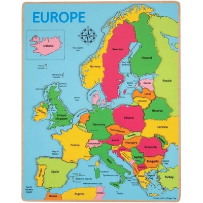 Bigjigs Toys Дървен пъзел Bigjigs - Карта на Европа (BJ048)