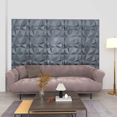 vidaXL 3D стенни панели, 12 бр, 50x50 см, диамантено сиво, 3 м2 (340589)