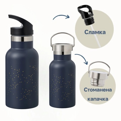 Fresk : 2 в 1 Бутилка и термос от неръждаема стомана с вградена сламка 350мл - Dots Indigo (FR-FD300-22)