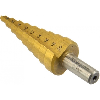 Vrták stupňovitý 4-20 mm do plechu, krok 2mm, TiN, GEKO