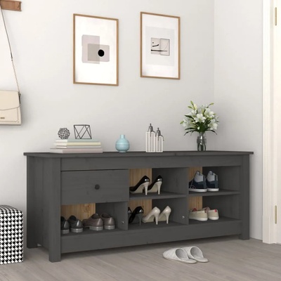 vidaXL Шкаф за обувки, сив, 110x38x45, 5 см, бор масив (814596)