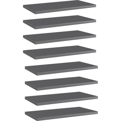 vidaXL Рафтове за етажерка, 8 бр, сив гланц, 40x20x1, 5 см, ПДЧ (805153)
