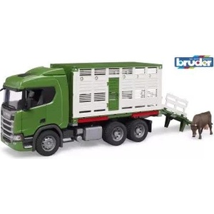 BRUDER Това е модел на Bruder - камион за превоз на животни Scania Super 560R с 1 фигурка на крава