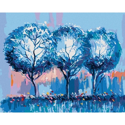 Zuty Malování Podle Čísel Modré Stromy 80 x 100 cm Plátno Rám