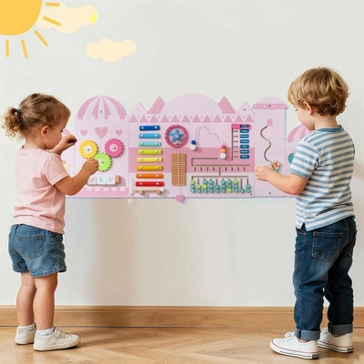 Costway Montessori Activity board na stěnu Palác 136 x 45 cm