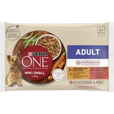 Purina One Adult s kuřetem a hovězím ve šťávě 4 x 85 g