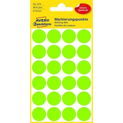 Avery-Zweckform Етикет, 18 mm, кръгъл, AVERY ZWECKFORM, неоново зелен, 96 етикета в опаковка 3174 (3174)