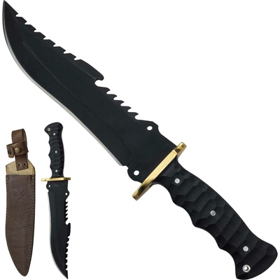 Messerfieber Obří pevný nůž "MF RAMBO BLACK" s koženým pouzdrem