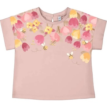 MAYORAL Розова тениска къс ръкав ситопечат цветя за бебе момиче Mayoral