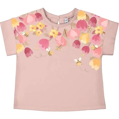 MAYORAL Розова тениска къс ръкав ситопечат цветя за бебе момиче Mayoral