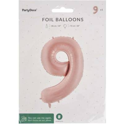 PartyDeco Balónek fóliový číslo 9 béžový 72cm