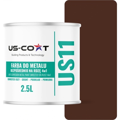 Barva na kov US-Coat antikorozní, teplá hnědá RAL 8016, polomatná, 2,5 l