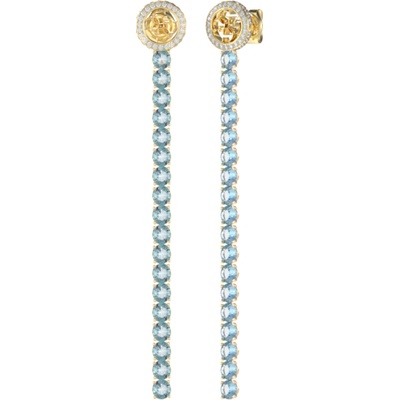 Guess Výrazné pozlátené náušnice s modrými kryštálmi Paradise JUBE05144JWYGLST/U