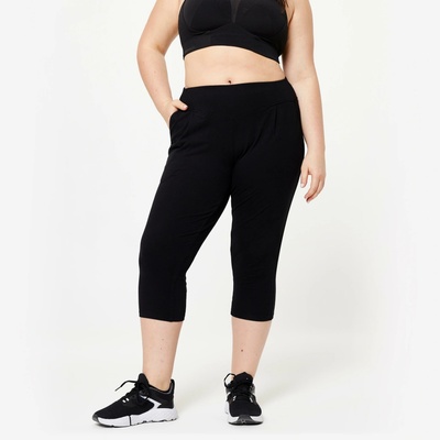 Domyos Dámske 3/4 legíny s vreckami 500 na fitness čierne