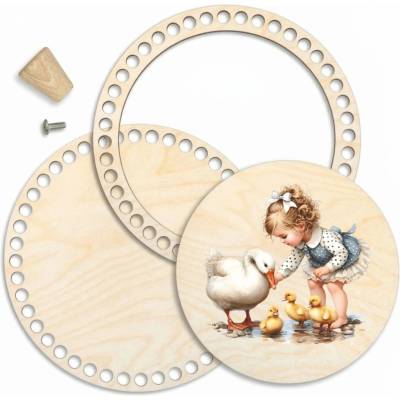 Woody Crafts Sada na košík 25 cm s prstencem a víkem - Holčička s husou