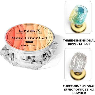 Wave Liner Gel 15ml je speciální gel určený pro tvorbu realistických trojrozměrných vlnových efektů na nehtech