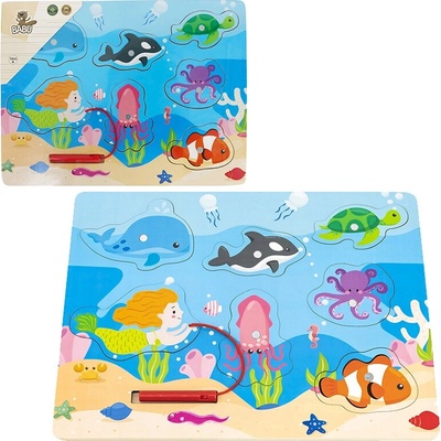 Babu drevené puzzle s magnetickou udicou morský svet