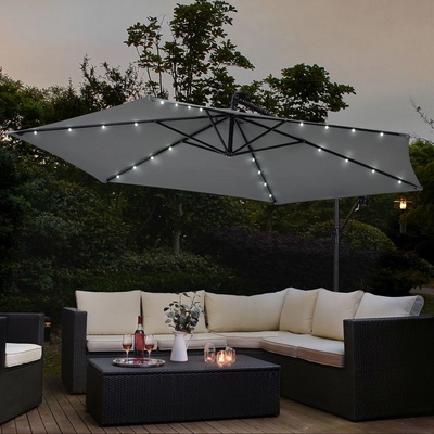 FurniGO LED slunečník Brazílie 300 cm tmavě šedý