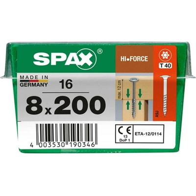 Spax Vrut talíř.hlava Hi.Force T-Star+ T40 4CUT část.závit Wirox 8x200 mm 16 ks