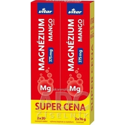 Vitar Magnézium 375 mg DUOPACK s príchuťou manga 2 x 20 ks