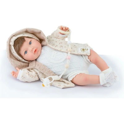 Marina & Pau Reborn miminko Alina v bílém pleteném bodíčku Alina Mousseline Newborn 45 cm