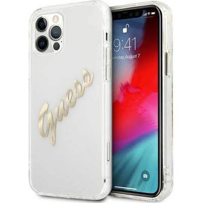 GUESS Калъф за телефон Guess GUHCP12LKTRSVGO Vintage Script Gold за Apple iPhone 12 Pro Max, прозрачен (GUE001348)