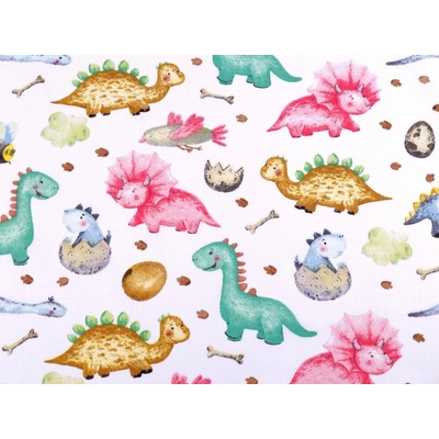Prima-obchod Bavlněná látka / plátno dinosaurus, barva (245) bílá