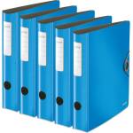 Leitz quality folder 180° Active Solid, pack of 5, A4, narrow, rounded spine, 6.5 cm wide, elastic band closure, light polyfoam, plastic folder, light blue, 10481030 - 10481030-5 (10481030-5)