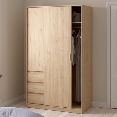 Гардероб Naia с плъзгаща врата, 1 врата и 3 чекмеджета Jackson Hickory