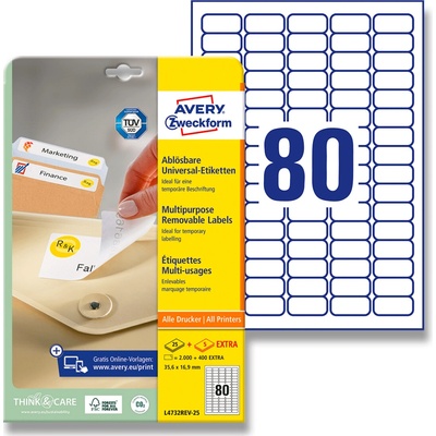 Avery Zweckform L4732REV-25 nepermanentní etikety 35,6 x 16,9 mm 2400 etiket bílé