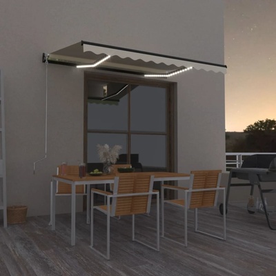 VidaXL Ručně zatahovací markýza s LED světlem 350 x 250 cm žlutobílá