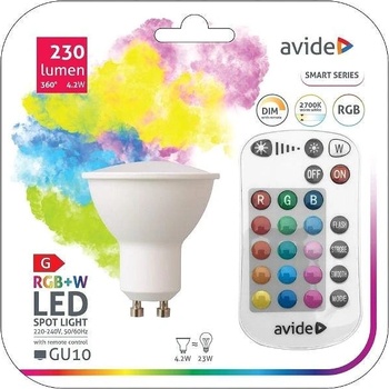 AVIDE Chytrá LED žárovka GU10 4,2W RGB+W, stmívatelná, s dálkovým ovládáním, ASGU10RGBW-4.2W-RC
