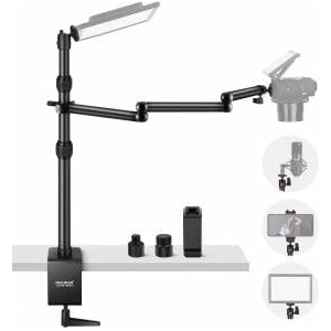 NEEWER Telescope Camera Table Mount Table Mount with Three-Part Folding Arm 1.2m with Phone Clamp Ball Head for LED Light Microphone TL253A+MH022 - 10102935