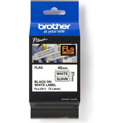 Brother FLE-2511 Pro Tape, 21mm x 45 mm, черен печат/бял фон, 72 бр, оригинална лента (FLE2511)
